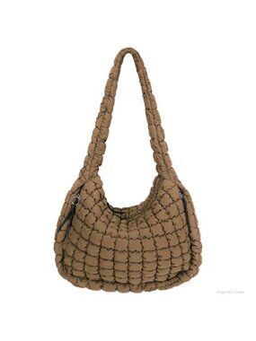Large Quilted Nylon Puffer Tote Bag 15.6" Laptop Shoulder Bag